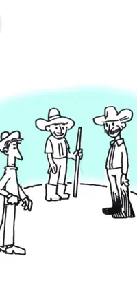 This phone live wallpaper features a cartoon-style scene of two characters, a tall cowboy farmer wearing a hat and the other character using a computer