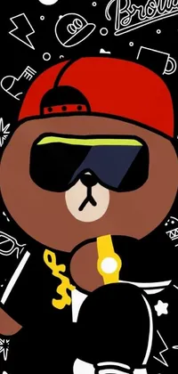 This mobile live wallpaper features a cartoon bear with sunglasses and a baseball cap, making it a quirky addition to your phone's homescreen