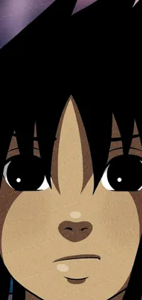 This live wallpaper features a close-up of a black-haired character with big, expressive eyes in Afro Samurai manga style