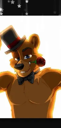 This phone live wallpaper features a charming and whimsical cartoon bear wearing a top hat and bow tie