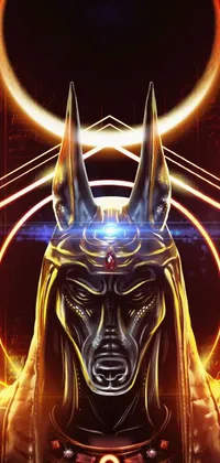 This live wallpaper design features an Egyptian god with a striking halo