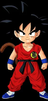 This dynamic phone live wallpaper features a beloved anime character from Dragon Ball! Presented in a unique style inspired by sōsaku hanga, the image showcases a young Goku in his iconic attire