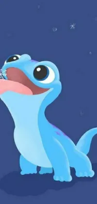 This charming phone live wallpaper features an adorable blue lizard sitting on a blue surface