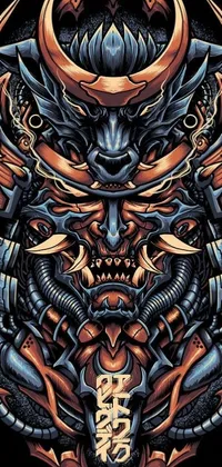 This phone live wallpaper features a vector image of a menacing demon on a black background, inspired by Japanese art