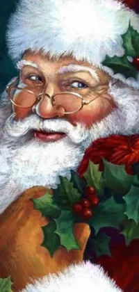 This phone live wallpaper features a vibrant, high-quality painting of Santa Claus that brings a touch of festive realism to your phone display