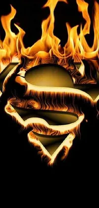 Looking for a phone wallpaper that showcases your love for Superman? Look no further! This live wallpaper features the iconic Superman logo surrounded by flames on a sleek black background