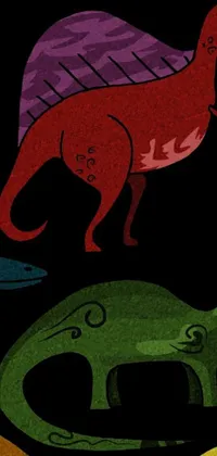 Looking for a fun way to give your phone's home screen a makeover? Check out this phone live wallpaper! Featuring a charming group of anthropomorphic dinosaurs illustrated in intricate detail, this crimson-themed wallpaper is perfect for fans of all ages
