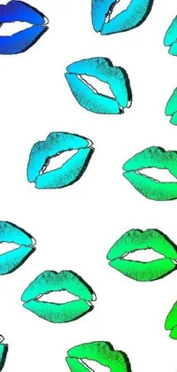 This phone live wallpaper is a unique and playful pop-art-inspired design featuring bold blue and green lips on a white background
