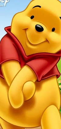 This delightful phone live wallpaper features Winnie the Pooh in a full body close-up shot, set against a vibrant and colorful background