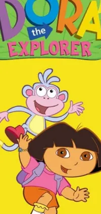 Dora the Explorer Live Wallpaper showcases the popular Nickelodeon character on a lively yellow background