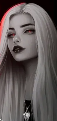 This phone live wallpaper offers a striking vision of a long-haired figure in gothic style, surrounded by black, white, and red tones