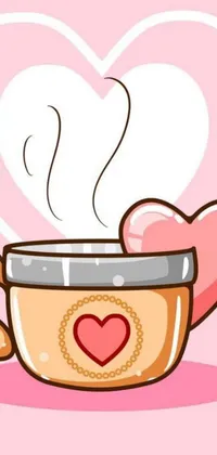 This phone live wallpaper features a charming cup of coffee with a heart shape in the background