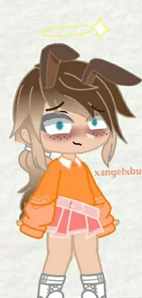 This phone live wallpaper features an adorable drawing of an angelic girl wearing orange clothes and a halo on her head
