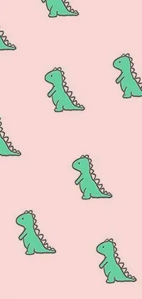 If you're a fan of cute and playful phone wallpapers, this one is perfect for you! Featuring a fun and vibrant pattern of green dinosaurs against a pink background, this live wallpaper is sure to grab attention