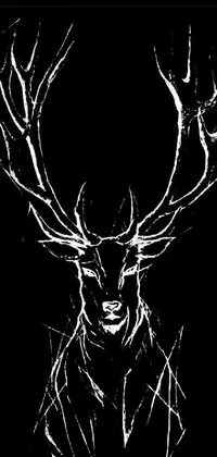 Enhance the look of your phone with a stylish live wallpaper featuring a black and white ink drawing of a deer's head standing out against a black scratch-textured background