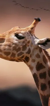 This stunning phone live wallpaper depicts a beautiful giraffe in close-up