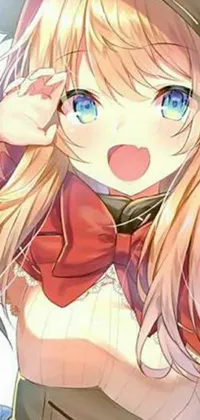 This phone live wallpaper features a close up of a character with long blonde hair, striking eyes, and a red-cheeked complexion