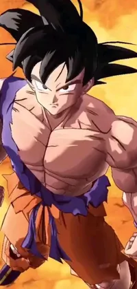 This dynamic live wallpaper features a muscled hero from a popular 2D game avatar, Gohan, in an intense stance
