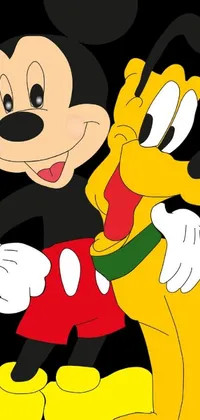 Enjoy a vibrant live wallpaper for your phone featuring a colorful digital drawing of Mickey Mouse and Pluto in a pop art style