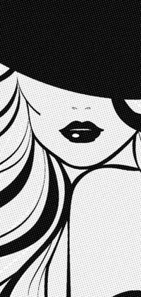 This phone live wallpaper is a black and white vector drawing of a woman wearing a stylish hat