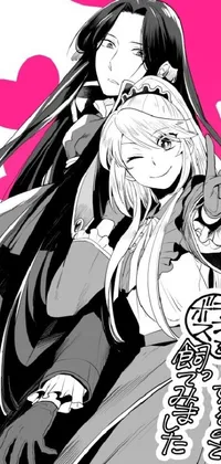 This anime live wallpaper features two characters wearing black cloaks with white long hair and a teasing smile