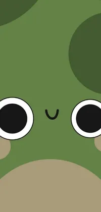 This phone live wallpaper features a quirky cartoon frog with expressive eyes on a green background, inspired by the minimalist style of Japanese art