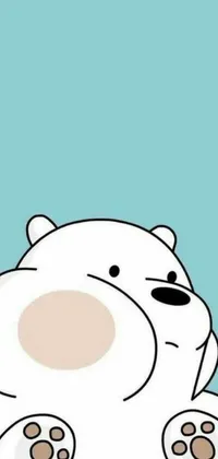 This live wallpaper features a charming and adorable cartoon depiction of a white bear up close, set against a pleasant blue background