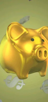 This lively phone wallpaper boasts a golden piggy bank set against a green background