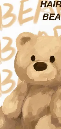This phone live wallpaper features a digital painting of a charming brown teddy bear on a clean white background