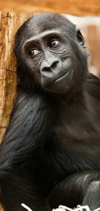 This stunning phone live wallpaper captures a majestic gorilla sitting atop a pile of hay