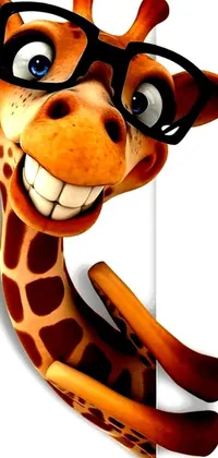 This live phone wallpaper features a charming 3D cartoon of a giraffe wearing glasses