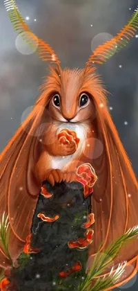 This live phone wallpaper showcases a red squirrel perched on a tree branch