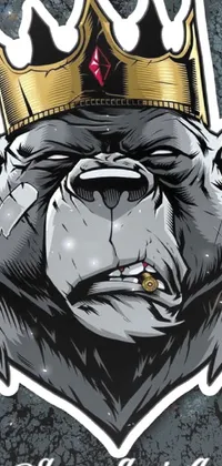This lively phone live wallpaper boasts a stunning gorilla with a golden crown, set on a vivid, art-inspired background