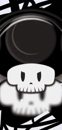 This live phone wallpaper is a stunning black and white illustration of a hat-wearing skull