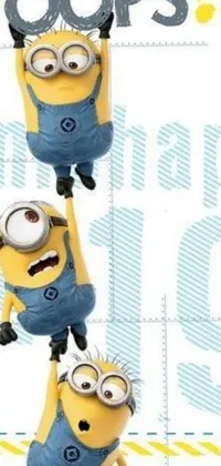 This lively phone live wallpaper boasts a vertical design that features a playful group of minions standing side by side
