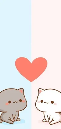 Looking for a cute and minimalistic live wallpaper for your mobile phone? Check out this adorable illustration featuring two small heart-shaped cats by Kubisi
