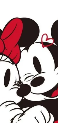Looking for a phone live wallpaper that's both classic and modern? Check out this vibrant Mickey and Minnie Mouse hug design with its playful pop-art style and bright red, white, and black colors