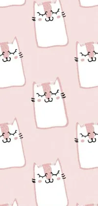 This adorable phone live wallpaper features a charming pattern of cats with closed eyes against a soft pink background