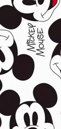 This phone live wallpaper features a retro pop art Mickey Mouse pattern on a white background, perfect for Disney enthusiasts and fans of cute and playful designs