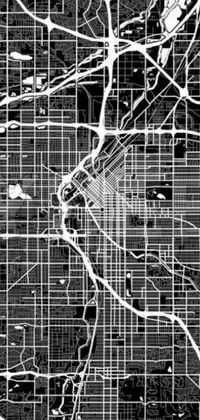 This phone live wallpaper features a black and white vector art map of a city, with Minneapolis as the background