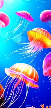 Get transported to the depths of the ocean with this beautiful <a href="/">live phone wallpaper</a> featuring a group of jellyfish gracefully swimming