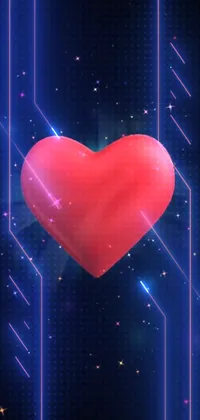 This phone live wallpaper features a pulsing red heart on a blue background, showcasing digital art and trending on CG Society
