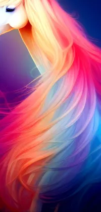 This is a magical live wallpaper for your phone that features a stunning unicorn with long hair in the style of Lisa Frank