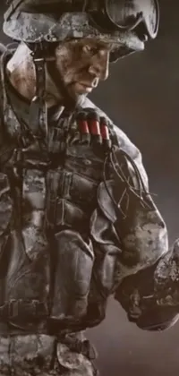 This stunning phone live wallpaper showcases a fierce soldier holding a gun, created by a well-known gaming company and currently trending on CG Society