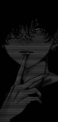 This phone live wallpaper features a manga-style drawing of a person holding a cigarette, highlighted by a dark, smoky background