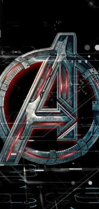 This phone wallpaper features the famous Avengers logo set on a black background