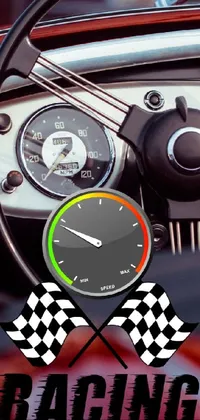 This phone live wallpaper showcases the close-up shot of a car's steering wheel in a Nascar race