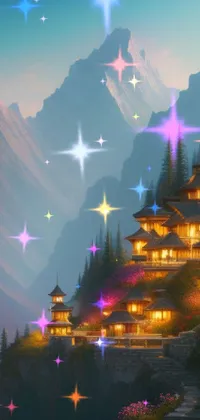 Looking for a stunning live wallpaper for your phone? Look no further than this digital painting! Featuring a beautiful house on a mountain, this matte creation is inspired by nature and rendered in high res with stunning lighting that brings out the colors of the scene