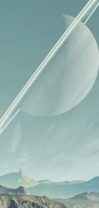 This live wallpaper depicts an alien landscape with a gas giant similar to Saturn dominating the scene
