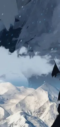 The beautiful phone wallpaper showcases a remarkable fantasy art piece of a man riding a horse on a snow covered mountain